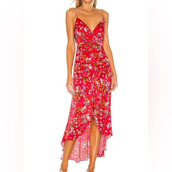 Sau Lee Sofia dress in Red Floral Slip Women’s size 00 Midi Wedding Cocktail - Picture 4 of 6